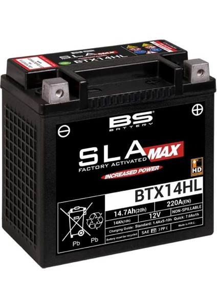 BTX14HL Sla Max 12V-14.7 Amper 20 Cca Bakımsız Akü