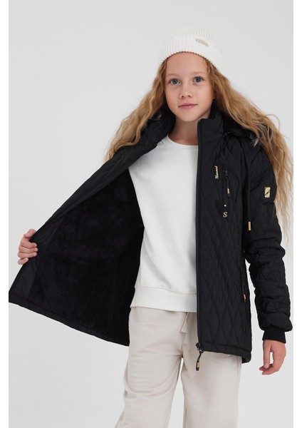 Siyah Su ve Rüzgar Geçirmez Çıkartılabilir Kapüşonlu Kız Çocuk Mont &kaban fırsatları