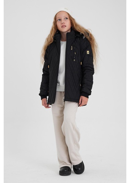Siyah Su ve Rüzgar Geçirmez Çıkartılabilir Kapüşonlu Kız Çocuk Mont &kaban indirimleri
