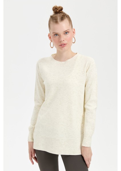 Kadın Sıfır Yaka Dikişsiz Yanları Düğmeli Simli Bluz Kemik fırsatları