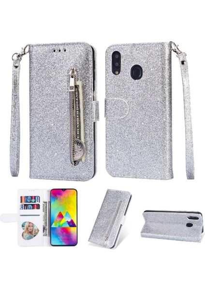 Samsung Galaxy A30 Için Fermuarlı Cebi DURUMDA/A20 Glitter Cüzdan Kılıf Kart Pu (Yurt Dışından)