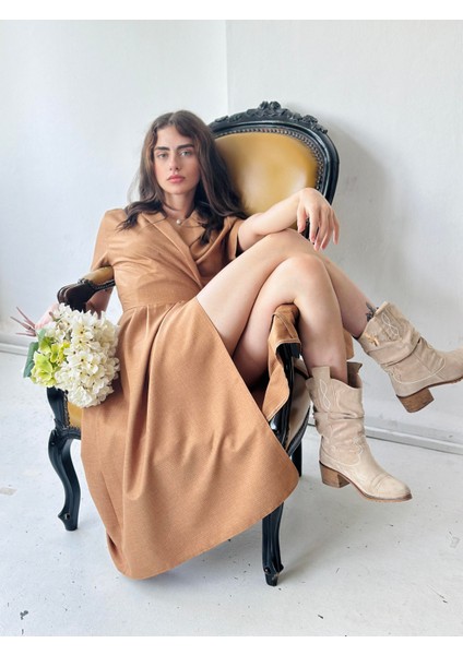 Lady Kruvaze Midi Elbise Kadın Taba fiyatları