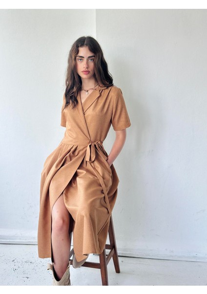 Lady Kruvaze Midi Elbise Kadın Taba indirimleri