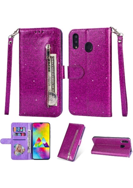 Samsung Galaxy A30 Için Fermuarlı Cebi DURUMDA/A20 Glitter Cüzdan Kılıf Kart Pu (Yurt Dışından)