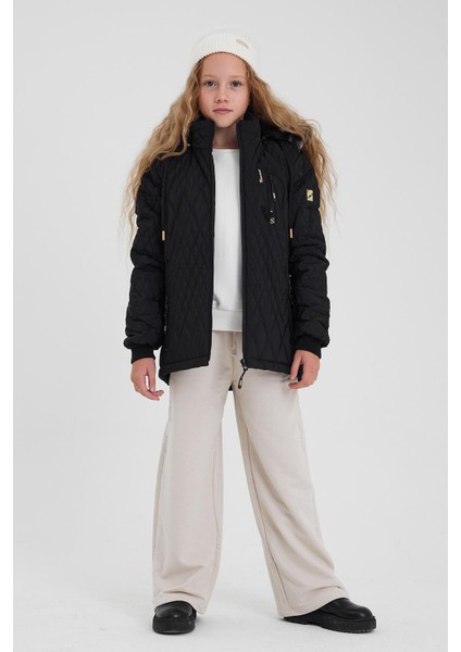 Siyah Su ve Rüzgar Geçirmez Çıkartılabilir Kapüşonlu Kız Çocuk Mont &kaban fiyatları