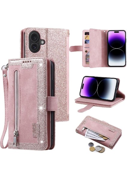IPhone 16 Için Flip Case Artı Pu Deri Cüzdan 9 Kart Yuvaları Kickstand (Yurt Dışından)