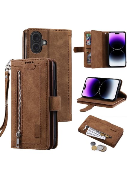 IPhone 16 Için Flip Case Artı Pu Deri Cüzdan 9 Kart Yuvaları Kickstand (Yurt Dışından)