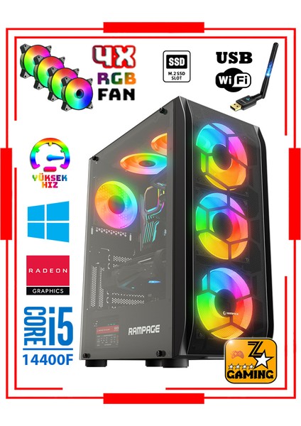 Ares RX15 Intel Core I5-14400F 16GB Ddr4 Ram 512GB M.2 Nvme SSD 8gb 256BIT RX580 Oyuncu Masaüstü Bilgisayar