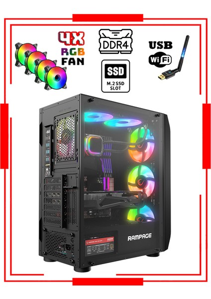 Ares RX15 Intel Core I5-14400F 16GB Ddr4 Ram 512GB M.2 Nvme SSD 8gb 256BIT RX580 Oyuncu Masaüstü Bilgisayar
