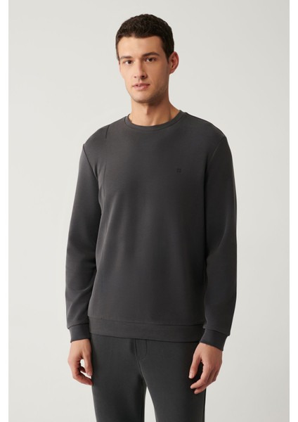 Erkek Antrasit Bisiklet Yaka Baskılı Soft Touch Sweatshirt A41Y1224