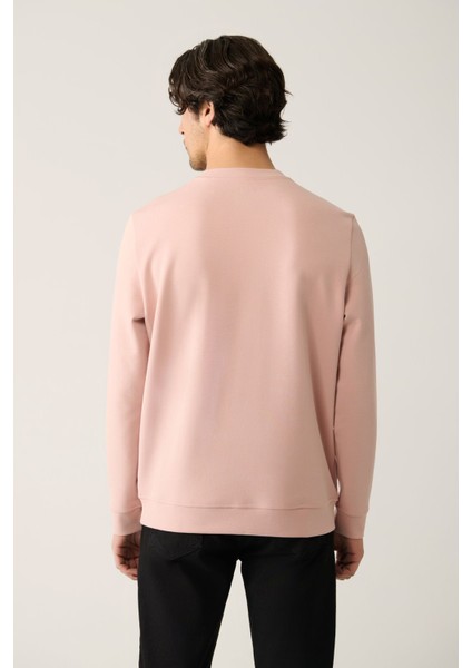 Erkek Açık Pembe Bisiklet Yaka İnterlok Baskılı Sweatshirt A41Y1246