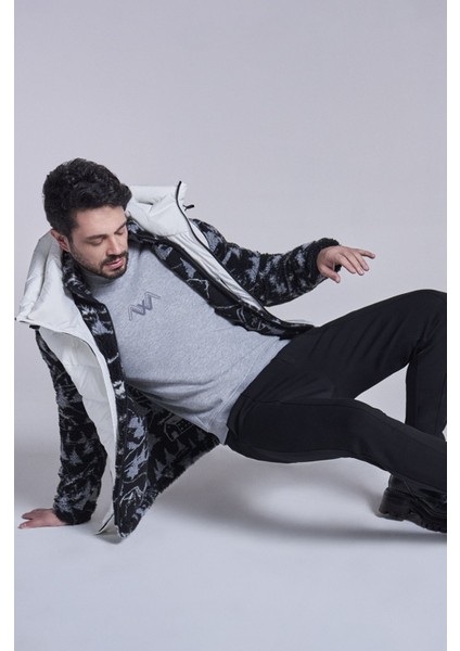 Erkek Gri Sweatshirt Bisiklet Yaka 3 Iplik Şardonlu Flok Baskılı Regular Fit A32y1273