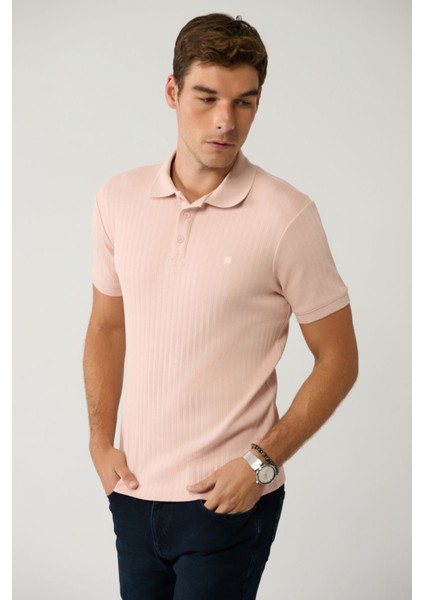 Erkek Açık Pembe 3 Düğmeli Jakarlı Polo Yaka T-Shirt A41Y1354