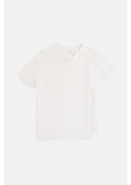 Erkek Beyaz 2'li %100 Pamuk Bisiklet Yaka T-Shirt E001012