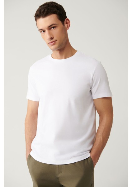 Erkek Beyaz 2'li %100 Pamuk Bisiklet Yaka T-Shirt E001012