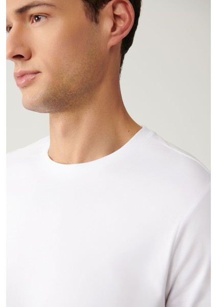 Erkek Beyaz 2'li %100 Pamuk Bisiklet Yaka T-Shirt E001012