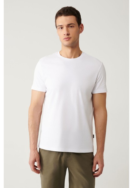 Erkek Beyaz 2'li %100 Pamuk Bisiklet Yaka T-Shirt E001012