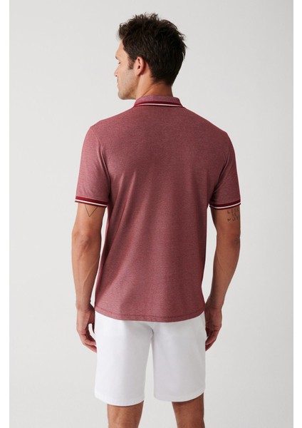 Erkek Bordo Kıvrılmaz Yaka Cepli 2 Düğmeli Polo Yaka T-Shirt E001031