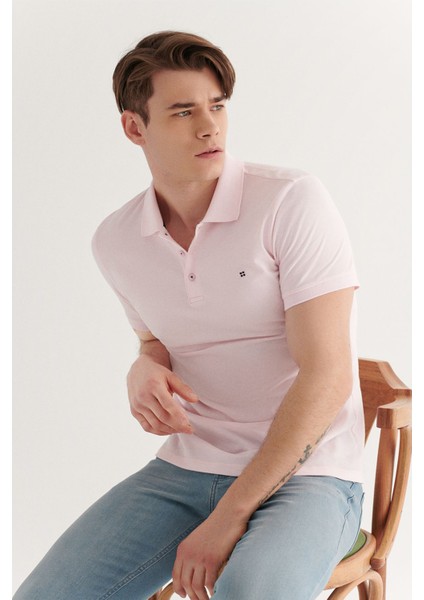 Erkek Açık Pembe %100 Pamuk Serin Tutan Polo Yaka T-Shirt E001004