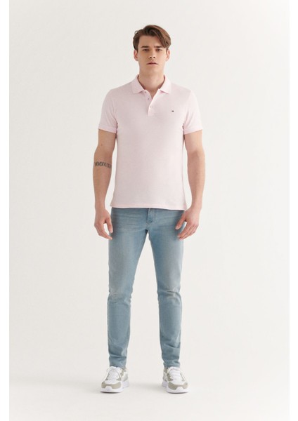 Erkek Açık Pembe %100 Pamuk Serin Tutan Polo Yaka T-Shirt E001004