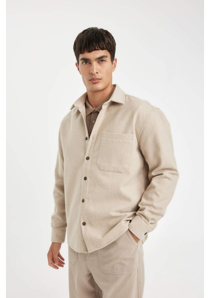 Regular Fit Polo Yaka Basic Düz Pamuk Karışımlı Uzun Kollu Gömlek D2622AX24AU