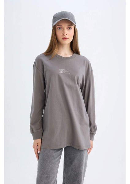 Regular Fit Bisiklet Yaka Baskılı Sweatshirt Tunik D0391AX24AU