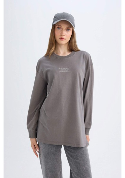 Kadın Regular Fit Bisiklet Yaka Baskılı Sweatshirt Tunik D0391AX24AU