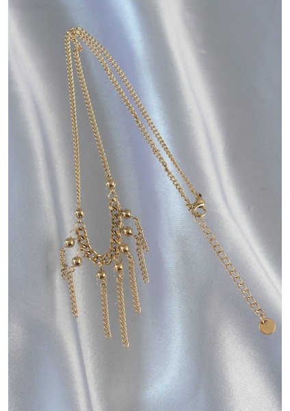 316L Çelik Zincir Gold Renk Topçuk Detay Sallantılı Zincir Kolye modelleri