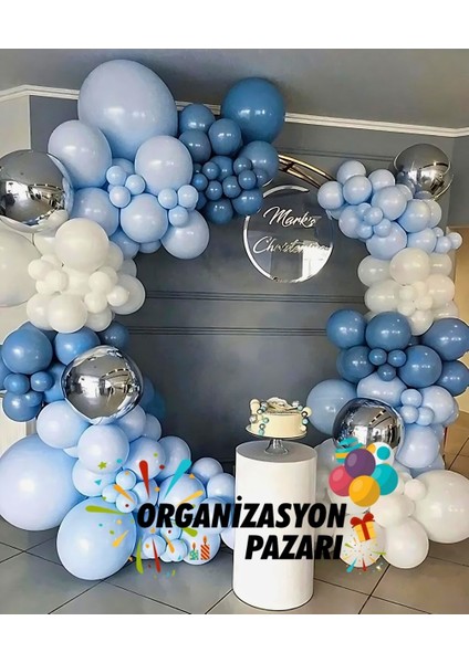 Balon Seti Beyaz-Makaron Mavi-Derin Okyanus 60 Lı Balon Zinciri Seti