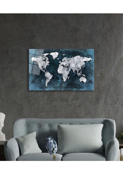 Teknoo- Gri Eskitme Dünya Haritası Cam Tablo, modelleri
