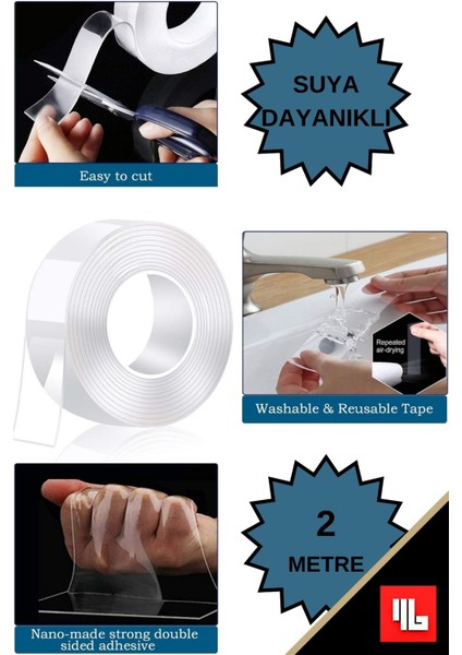 Şeffaf Nano Bant Rulo Çift Taraflı Yapışkan İz Bırakmaz Kaymaz Güçlü Halı Mutfak Araba Çok Amaçlı