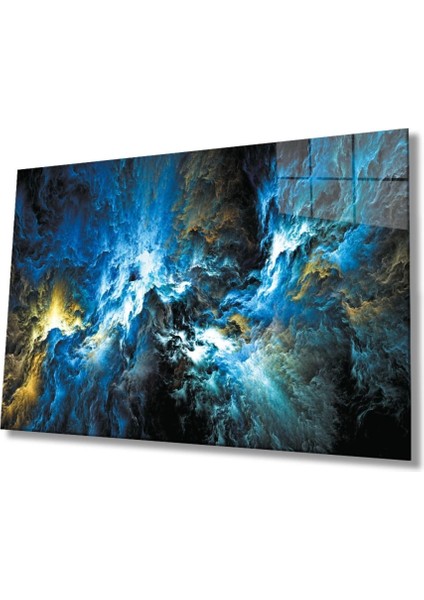 Teknoo- Mavi Renkli Soyut Kozmik Cam Tablo, Ev ve Ofis Duvar Dekoru