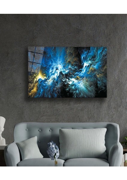 Teknoo- Mavi Renkli Soyut Kozmik Cam Tablo, Ev ve Ofis Duvar Dekoru fiyatları
