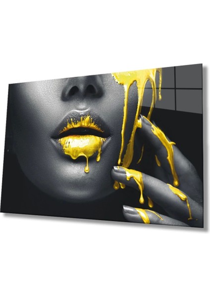 Teknoo- Sarı Dudaklı Kadın Cam Tablo