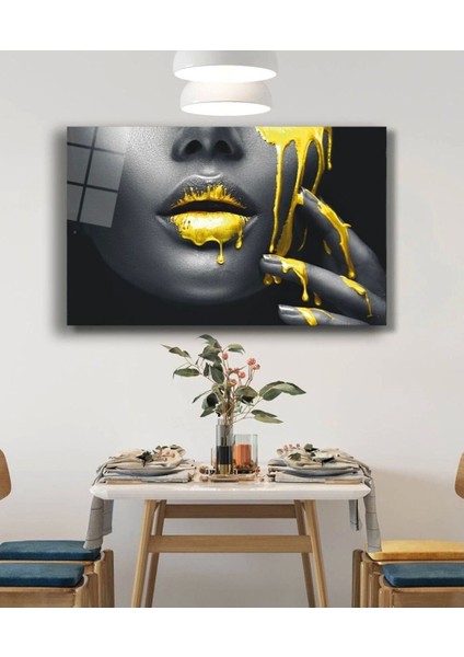 Teknoo- Sarı Dudaklı Kadın Cam Tablo fiyatları