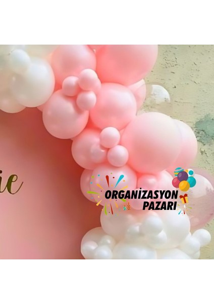 Balon Seti Beyaz-Pembe-Şeffaf 60 Lı Balon Zinciri Seti