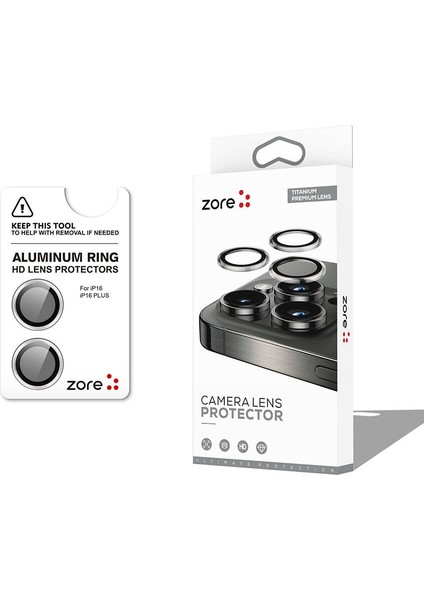 Vendas iPhone 16 Plus Zore Cl-12 Premium Safir Parmak Izi Bırakmayan Anti-Reflective Kamera Lens Koru