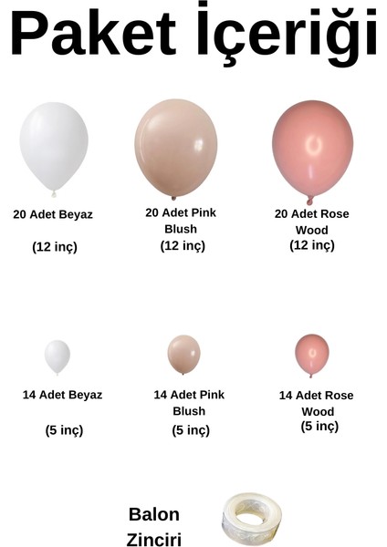 Balon Seti Beyaz-Pink Blush-Rose Wood 100 lü + Balon Zinciri Seti fiyatları