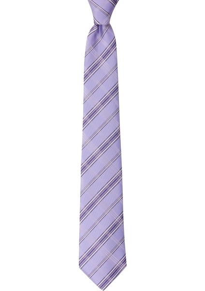 8 cm Genişliğinde Ekose Lila Desenli Kravat