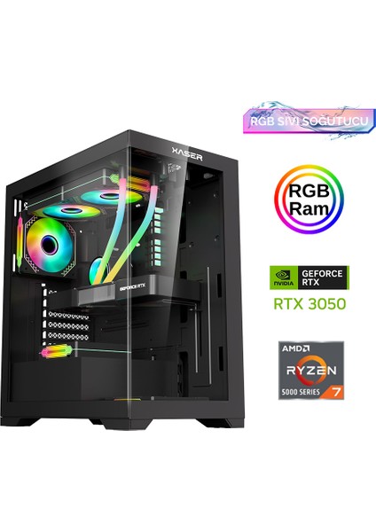 XSR857 Ryzen 7 5700X 16GB Ram 512GB M.2 Nvme SSD 6gb RTX3050 24"curved 180Hz Sıvı Soğutma Oyun Bilgisayarı