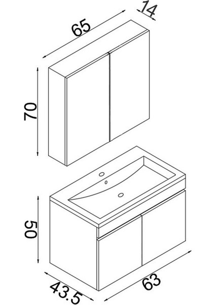 Teta Home Tokyo 65CM Mdf Banyo Dolabı Seti