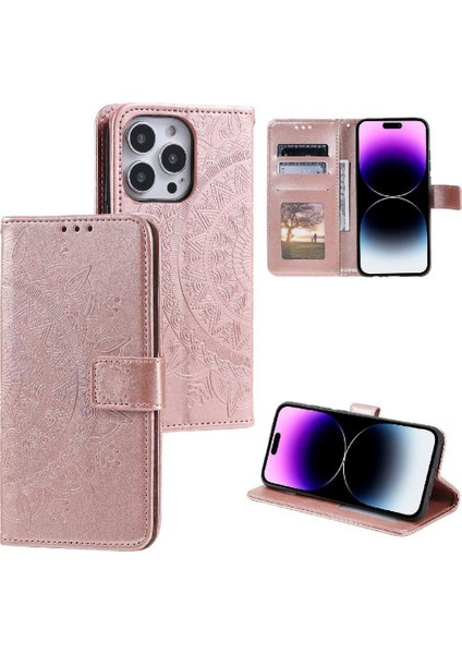 IPhone 15 Için Flip Case Pro Max Cüzdan Kılıf Totem Kabartma Kickstand Pu (Yurt Dışından)