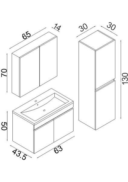 Tokyo 65 Cm Beyaz Mdf Banyo Dolabı Seti + Boy Dolabı indirimleri