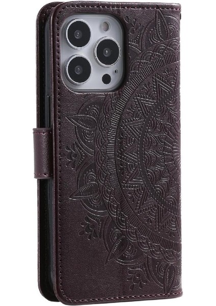 IPhone 14 Için Flip Case Pro Max Pu Deri Cüzdan Kılıf Totem Kabartma (Yurt Dışından)