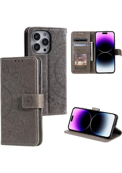 IPhone 15 Için Flip Case Pro Pu Deri Cüzdan Kılıf Totem Kabartma (Yurt Dışından)