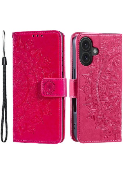 IPhone 16 Için Flip Case Artı Totem Kabartma Kickstand Pu Deri Cüzdan (Yurt Dışından)