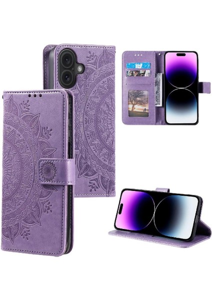 IPhone 16 Için Flip Case Artı Totem Kabartma Kickstand Pu Deri Cüzdan (Yurt Dışından)