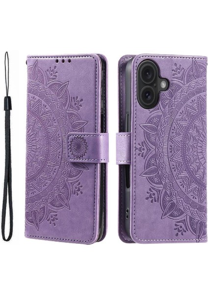 IPhone 16 Için Flip Case Artı Totem Kabartma Kickstand Pu Deri Cüzdan (Yurt Dışından)