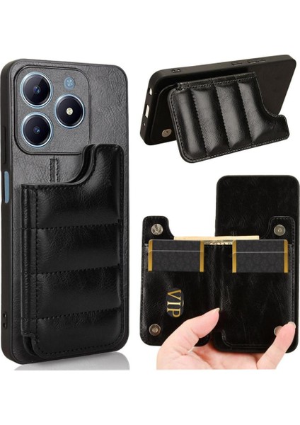 Realme C63 4g Kart Çanta Için Cüzdan Kılıf Kickstand Cüzdan Kılıf Vegan Pu Kart (Yurt Dışından)