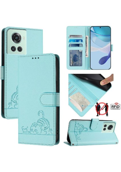 Oneplus 10R Kedi Rfıd Cüzdan Kapak Çevirin Kart Yuvası Tutucu Kickstand (Yurt Dışından)
